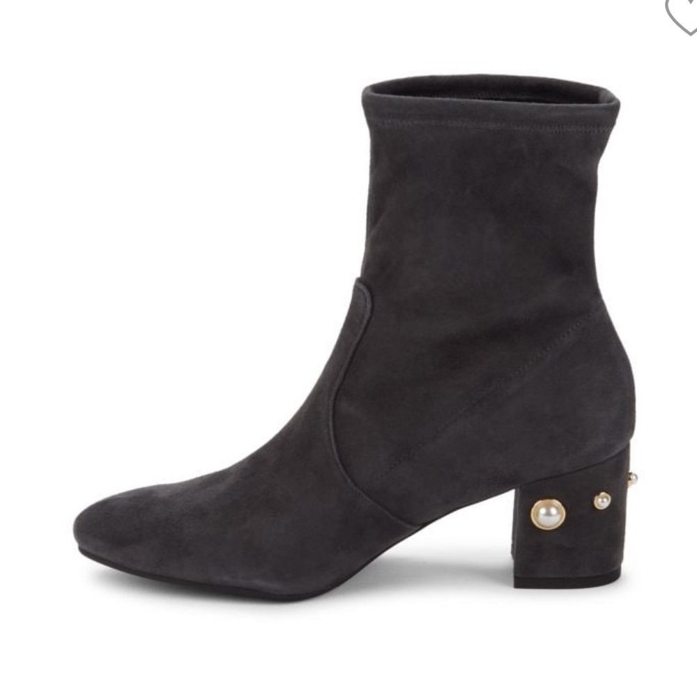 Stuart Weitzman New Siggy Simulated Pearl Trim Suede Booties
